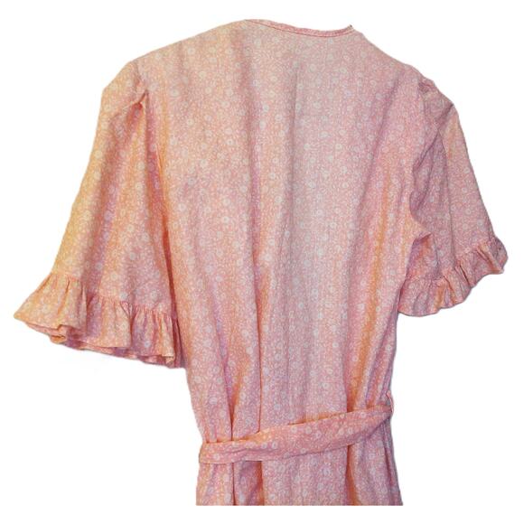 Vintage Country Cottage Pink White Ditsy Floral Ruffle Tie Robe READ - Picture 6 of 9